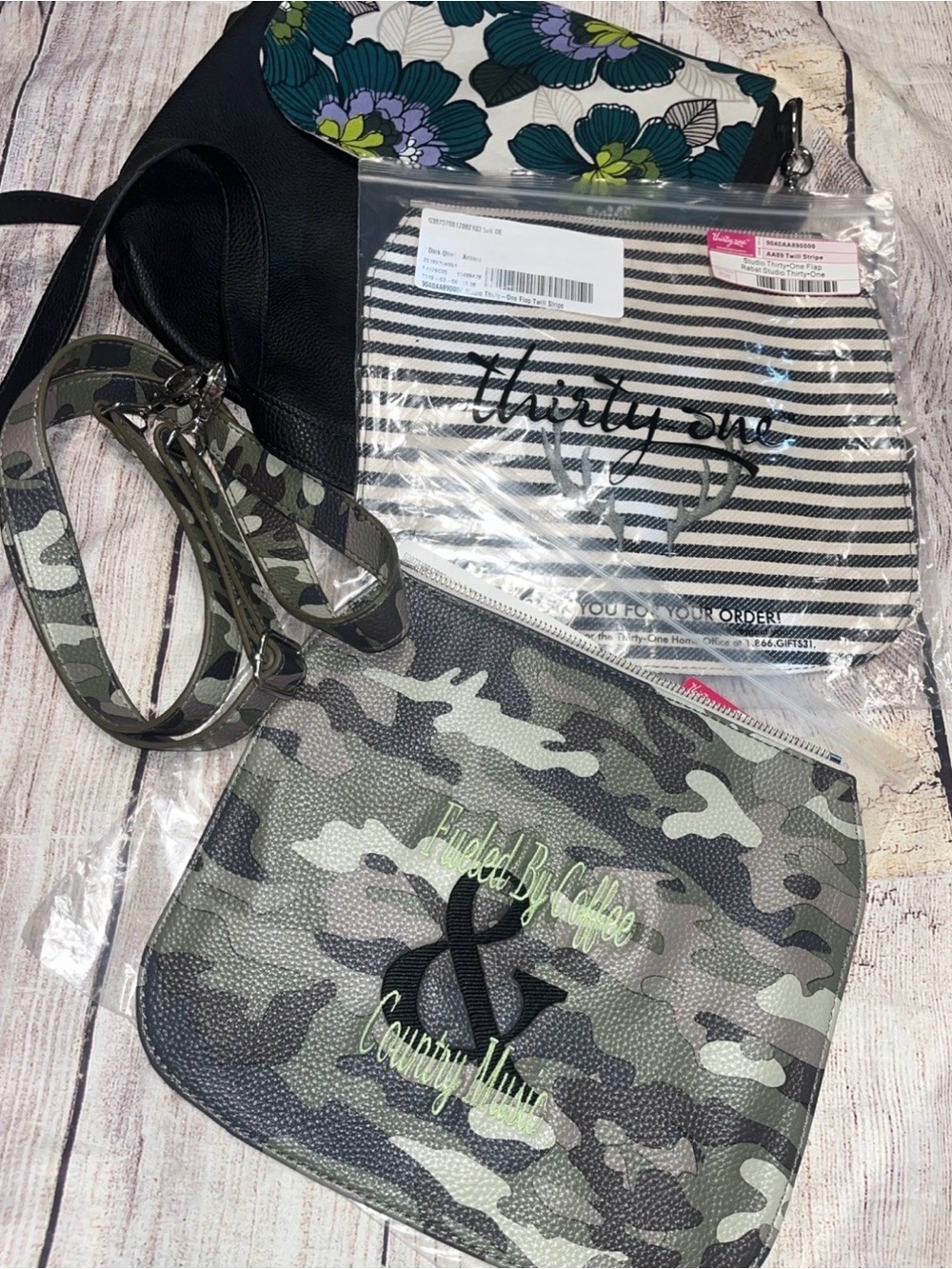 Thirty-One Studio Black Crossbody Body and Camo Flap Bundle Antlers Country